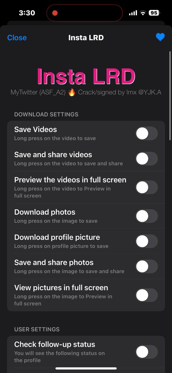 Instagram mod settings